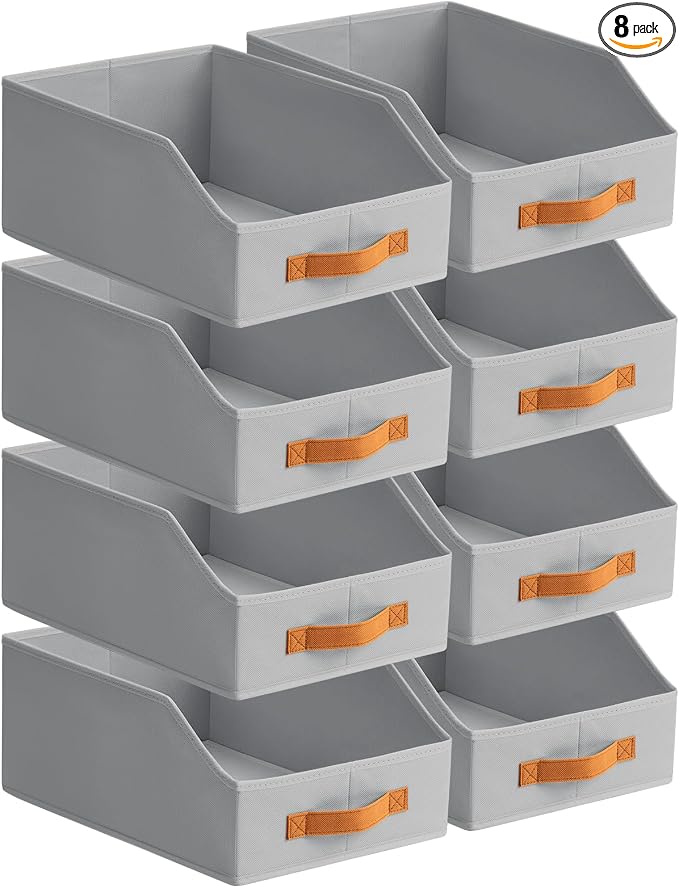 Homsorout Fabric Storage Bins for Organizing - 8 Pack Large Trapezoid Collapsible Storage Bins with Front Handle, Closet Organizers and Storage for Bedroom, Home Shelves, Small Spaces, Grey