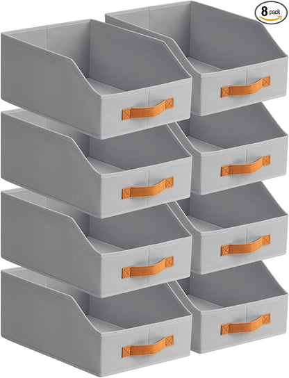 Homsorout Fabric Storage Bins for Organizing - 8 Pack Large Trapezoid Collapsible Storage Bins with Front Handle, Closet Organizers and Storage for Bedroom, Home Shelves, Small Spaces, Grey