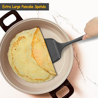 Silicone Spatula Set, 600°F Heat Resistant Silicone Spatula Turner Flipper for Cooking, Non Stick and Non Scratch Kitchen Utensils for Eggs & Pancakes, 4 Pack, Black