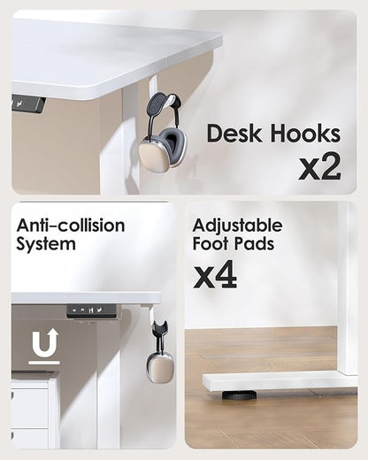 TIQLAB Standing Desk 63 x 24 inch, Electric Height Adjustable with Splice Board, Sit Stand Desk, for Home Office, White