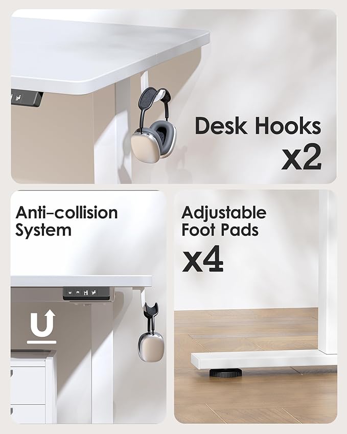 TIQLAB Electric Standing Desk, Adjustable Height Stand up Desk, 55 * 28 Inches Sit Stand Home Office Table with Splice Board, White