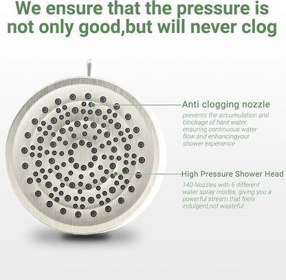 Filtered Shower head for Healthier Hair & Skin – Removes Chlorine & Heavy Metals,High Pressure 6 Mode Settings Shower Head Filter for Hard Water (Brushed Nicke)