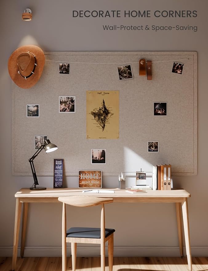Fluxynara Large Bulletin Board, 70.8" x 47.2" Cork Board Alternative with 48 Safe Removable Adhesive Tabs, Foldable Felt Pin Board for Home Office, Classroom, Bedroom,Entryway for Walls— Oatmeal