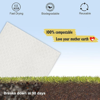 MoLKENE Swedish Dishcloths for Kitchen | 6 Pack Absorbent Cellulose Sponge Cloths Washable | Non-Scratch Reusable Paper Towels Quick Drying Cleaning Cloths - White