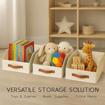 Homsorout Fabric Storage Bins for Organizing - 8 Pack Large Trapezoid Collapsible Storage Bins with Front Handle, Closet Organizers and Storage for Bedroom, Home Shelves, Small Spaces, Beige