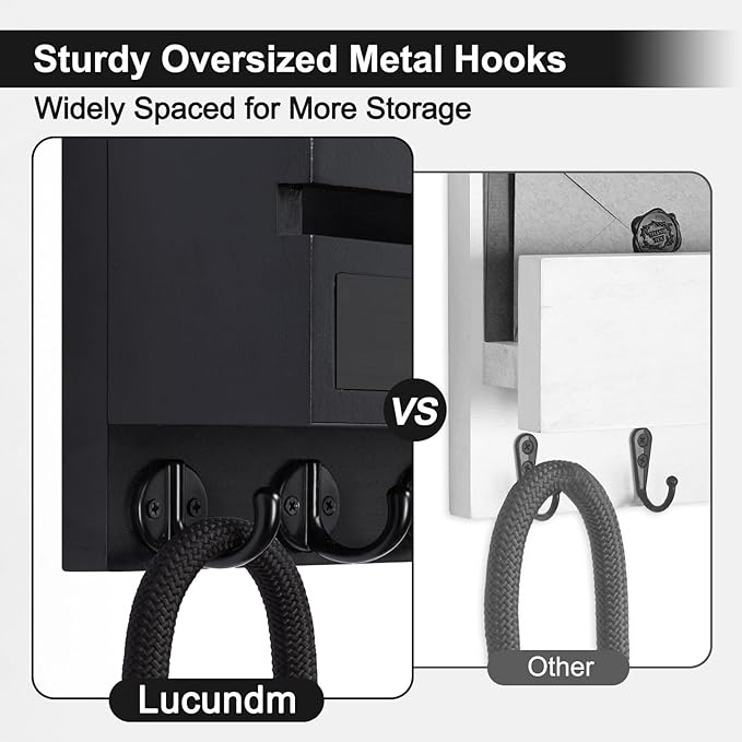Key Holder Wall Mount, Mail Holder with Storage Drawer and 5 Key Hooks for Coat, Dog Leash, Home Decor Rack, House Accessories, Entry Way Organizer