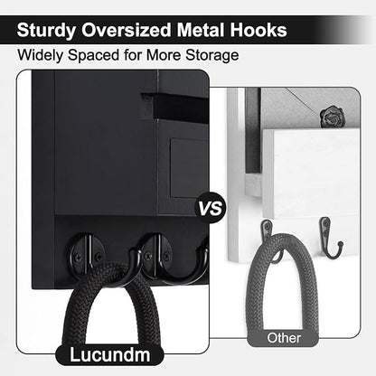 Key Holder Wall Mount, Mail Holder with Storage Drawer and 5 Key Hooks for Coat, Dog Leash, Home Decor Rack, House Accessories, Entry Way Organizer