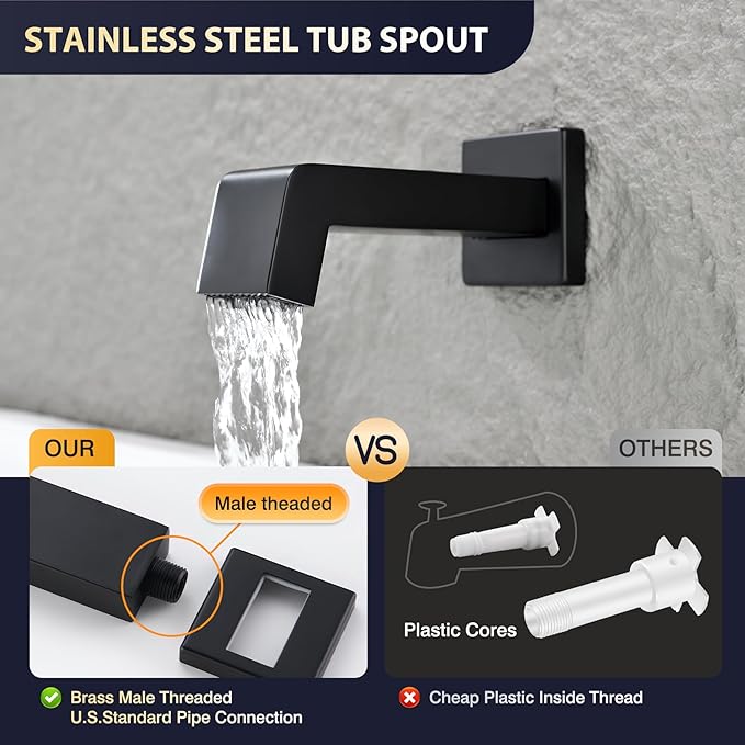 Shower System with Tub Spout, All Metal Bathtub Shower Faucet Set with High Pressure 10 Inch Rain Shower Head and Handheld Shower Head Set,Black Shower Head and Handle Set