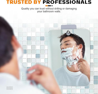 Fogless Shower Mirror for Shaving - Anti-Fog Acrylic Mirror with Adhesive Hook, No Drill Shatterproof Bathroom and Travel Mirror, 8x6 Inch Rectangle