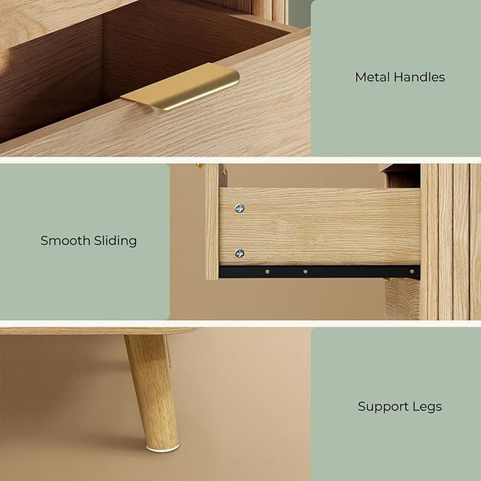 ADORNEVE Fluted Dresser for Bedroom,Tall Modern Chest of Drawers with 5 Drawers, Vertical Dressers,Wood Closet Clothes Storage Organizer for Living Room, Hallway, Natural Oak