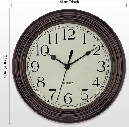 Foxtop 9 Inch Wall Clock Battery Operated Silent Non-Ticking Small Classic Vintage Retro Wall Clock Decorative for Kitchen Living Room Home Office (Bronze)
