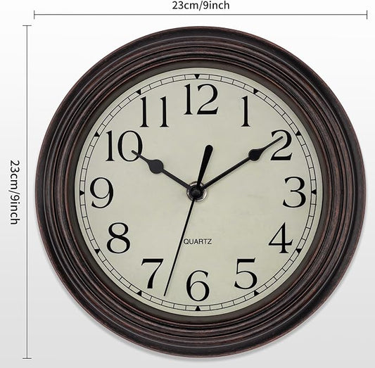 Foxtop 9 Inch Wall Clock Battery Operated Silent Non-Ticking Small Classic Vintage Retro Wall Clock Decorative for Kitchen Living Room Home Office (Bronze)