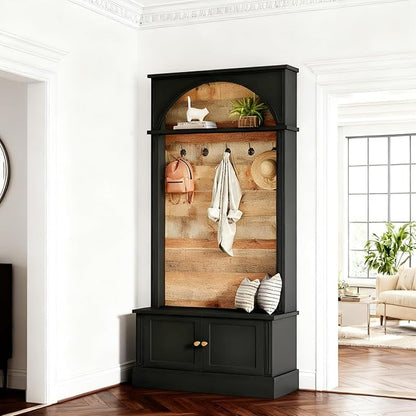 Tribesigns 70.86" Hall Tree with Storage Bench, 4-in-1 Design Entryway Bench with Coat Rack, Farmhouse Hall Tree with 5 Hooks and Adjustable Shoe Storage for Entryway, Hallway(Black＋Brown)