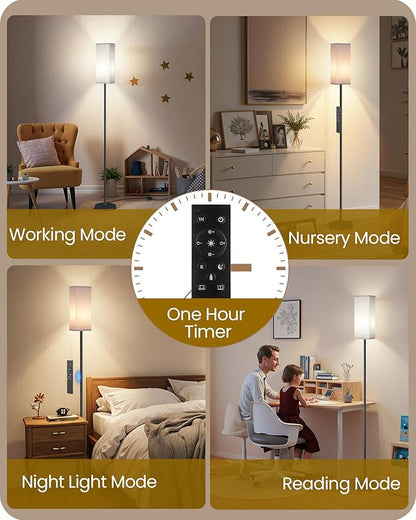 2Pack 64.2” Dimmable Floor Lamp for Living Room with Remote & Foot Switch, Corner Floor Lamp for Bedroom, Includes A19 Bulb, Modern Standing Tall Lamp, ETL Listed White and Black CW17LDP205