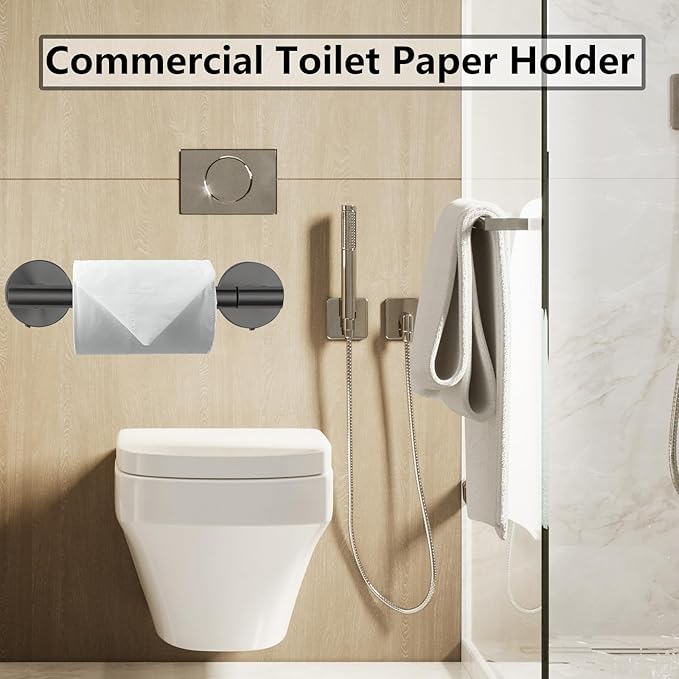 Toilet Paper Holder, Double Post Pivoting Design, Stainless Steel Rustproof Bathroom Tissue Holder, Wall Mount Fits Mega Rolls, for Home, RV, Commercial Bathroom Black