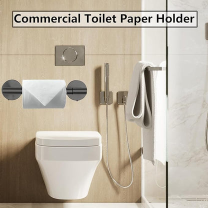 Toilet Paper Holder, Double Post Pivoting Design, Stainless Steel Rustproof Bathroom Tissue Holder, Wall Mount Fits Mega Rolls, for Home, RV, Commercial Bathroom Black