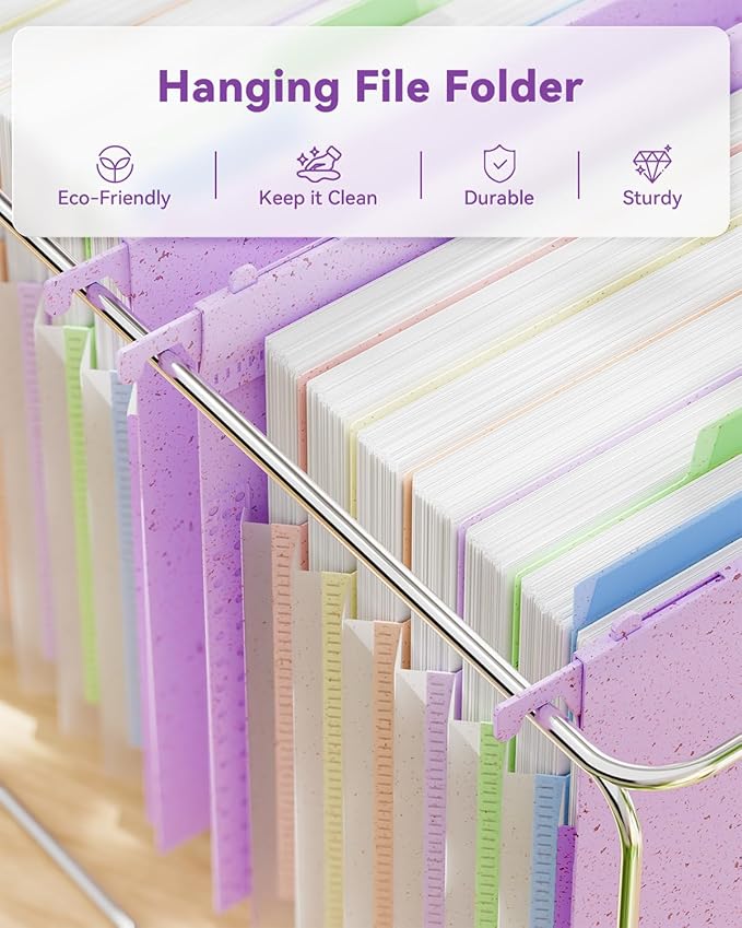 ANSOOK Wheat Straw Expanding Hanging File Folders Legal Size,1.2" Accordion Pockets File Organizer,3 Pack Filing Cabinet Folders,Large Capacity File Folder with Tabs,Purple Hanging File for Frame Box