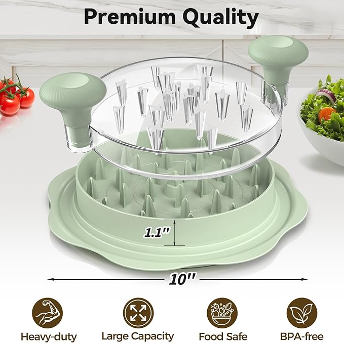 Ukeetap 10" Pro Chicken Shredder Tool Twist Large for Kitchen, BPA-Free Food-Safe Meat Grinder, Visible Chicken Breast Meat Shredder with Strong Anti-Slip Bottom & Ergonomic Handle, Green