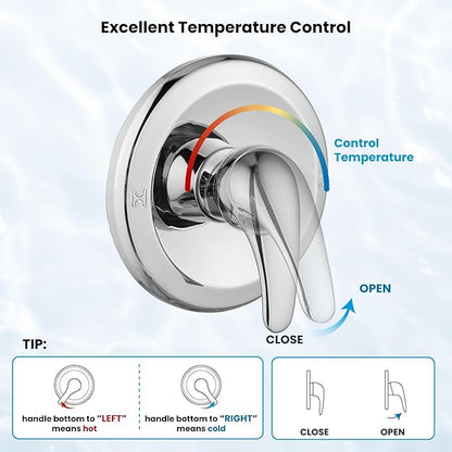 gotonovo Shower Faucet Set Bathroom Shower Head and Handle Set Complete 6 Settings 6 inch Rainfall Shower Head Kit High Pressure Shower System Combo Shower Trim Kit with Valve Polished Chrome