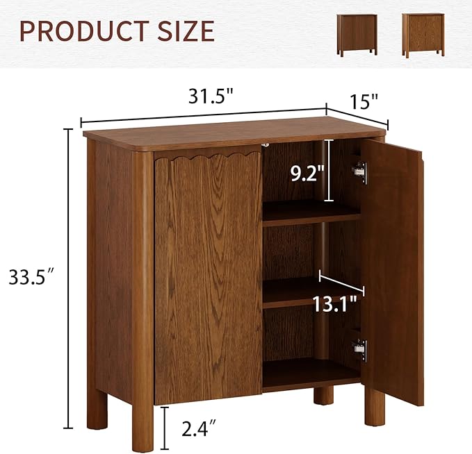 Buffet Cabinet with Storage, Accent Sideboard Cabinet with Adjustable Shelves, Solid Wood Freestanding Storage Cabinet for Living Room Dining Room Entry Kitchen, Light Brown