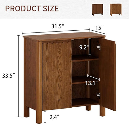 Buffet Cabinet with Storage, Accent Sideboard Cabinet with Adjustable Shelves, Solid Wood Freestanding Storage Cabinet for Living Room Dining Room Entry Kitchen, Light Brown