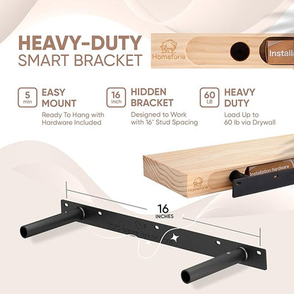 Homeforia 24 inch Wood Floating Shelves, High End Solid Natural Wood 24inch Floating Shelf for Wall, Unfinished Wooden 24 inches Floating Shelves, Heavy Duty Bracket, 24 X 6.5 X 1.75 in, Set of 3
