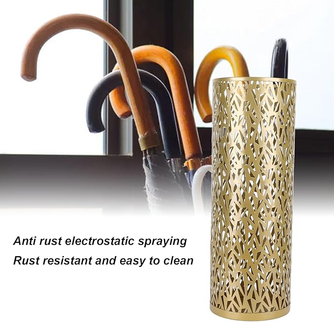 Umbrella Stand Rack for Entryway Metal Hollowed Freestanding Round Umbrella Holder Organizer Bin for Home Hotel Office Decor (Large)