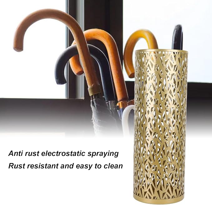 Metal Round Umbrella Stand Rack,Umbrella Holder Organizer Bin Hollowed Freestanding Canes Walking Sticks Holder for Entryway Home Hotel Office Decor (M)