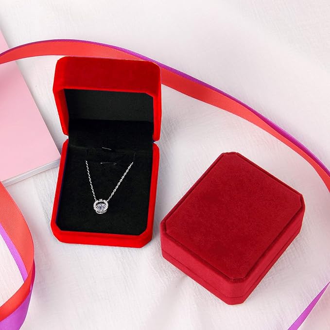 Lamoutor 1Pcs Velvet Necklace Pendant Gift Box Jewelry Gift Box (Red)