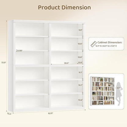 HOSTACK 63" W Open Book Shelf, 73" Tall Bookshelf with Storage, Modern White Bookshelf, Large Bookcase with 12 Display Shelves, 6 Tier Wooden Book Case for Living Room, Home Office, Library, White