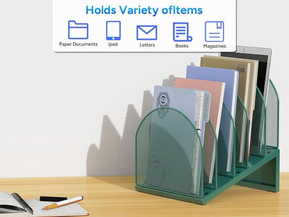 gianotter Desktop File Organizer, Desk Organizer with 5 Compartments, Paper Organizer for Desk, Workspace Organizers for Office Supplies (Green, Inclined Style)