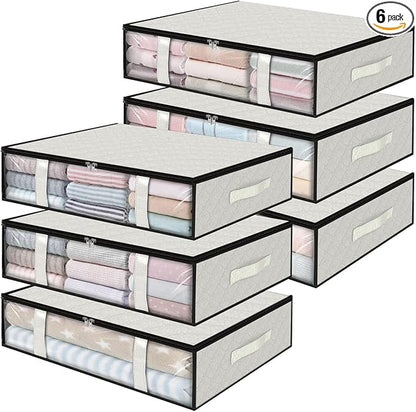 StorageRight Under Bed Storage Bags 6 Pack, 40L Large Clothes & Comforter Storage Containers with Clear Window, Breathable Fabric Organizer for Blankets, Bedding, Seasonal Clothing, White