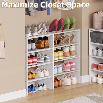 X-cosrack Long White 11.02″Shoe Rack for Closets, Stackable and Expandable Shoe Organizer, Suitable for Entryways, Garages, Storage Shelves Made of MDF, Oxford Cloth and Iron
