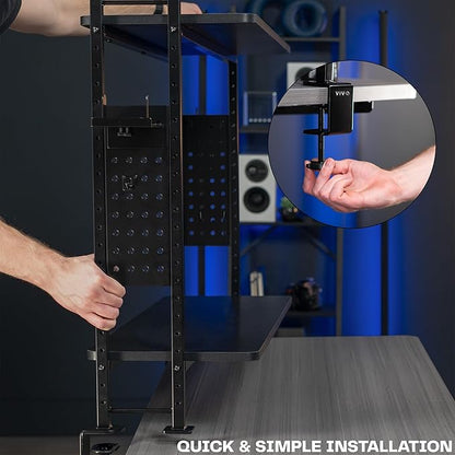 VIVO Clamp-on 40 inch 2-Tier Shelving Unit with Pegboard for Table Accessories, Gaming Devices, and More, Desktop Organizer, Black, DESK-SHELF40G