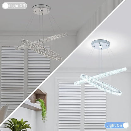 23.6'' Oval Crystal Chandelier, 2-Ring LED Pendant Island Light, 6500K Cool White Non-Dimmable Modern Ceiling Lighting for Kitchen Island Dining Room Living Room Bedroom