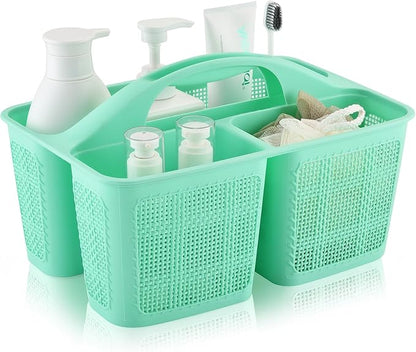Plastic Cyan Shower Caddy Basket, Divided Cleaning Portable Shower Basket with Handle Compartments Storage Organizer for Bathroom, College, Kitchen, Dorm Room Essentials