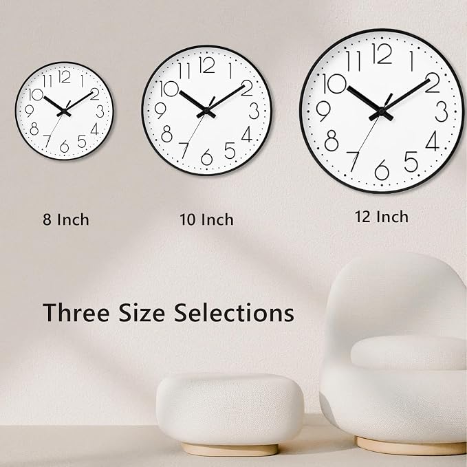DAXSMY Wall Clock - 8 Inch Silent Non-Ticking Modern 3D Wall Clocks Battery Operated - Decorative Clock for Kitchen, Home Office, Bathroom, Bedroom(White)