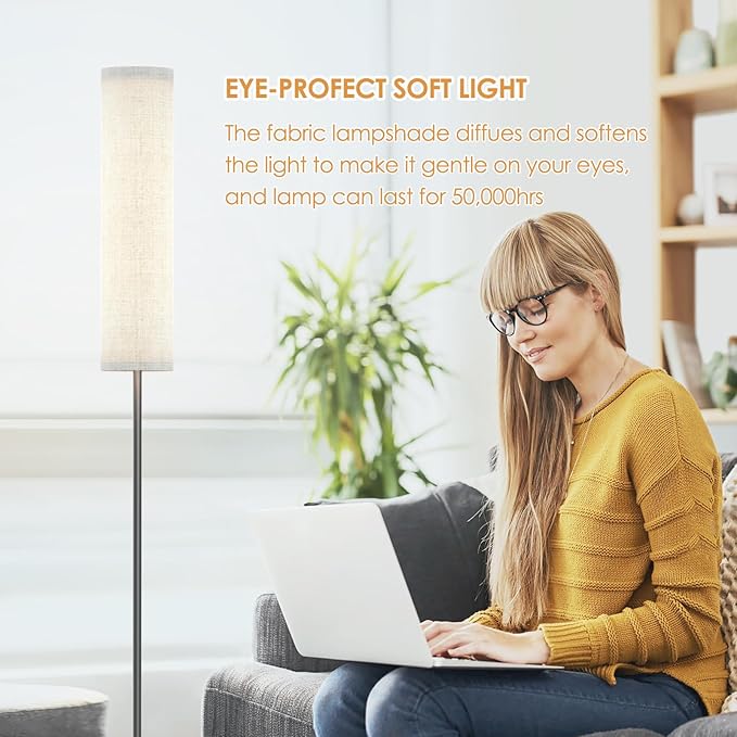 Floor Lamp for Bedroom Living Room Office with Remote Control Modern Living Room LED 4 Color Temperature & Stepless Dimmer, Standing Elegant Lamp 3000k-7000k (Round-Pale Yellow)