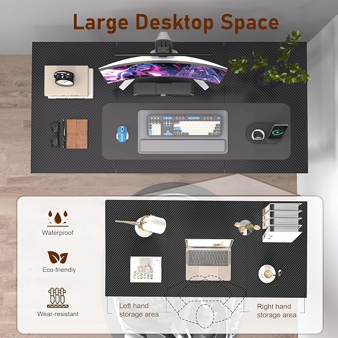 Computer Desk, 55 Inch Home Office Desks, Office Desk for Gaming Writing Study Work, Study Table with Large Legroom, Computer Desk with Metal Frame (Black Carbon Fiber Tabletop, 55inch)