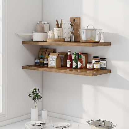 Dreamland 40" Floating Shelves for Wall, 12" Deep Slim Walnut Floating Shelves, Wall-Mounted Shelves for Bedroom, Living Room, Kitchen, Bathroom - Set of 2