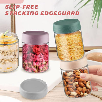 Wresty Empty Clear Glass jars with Airtight Lids Overnight Oats Containers Glass Food Storage Containers Glass Mason Jars For Yogurt Snacks Spice Sugar Jam And More (4 Pcs Mixcolor, 500ml/16.7oz)