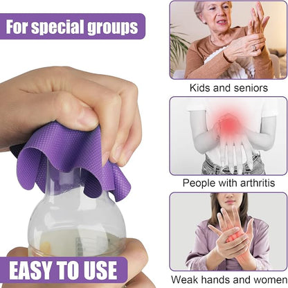 LUTER 4pcs Jar Opener, Rubber, Multi-function Silicone Bottle Opener for Seniors with Weak Hands Lid Cap Gripper Pads Kitchen Coasters Gadgets(Grey, Purple)