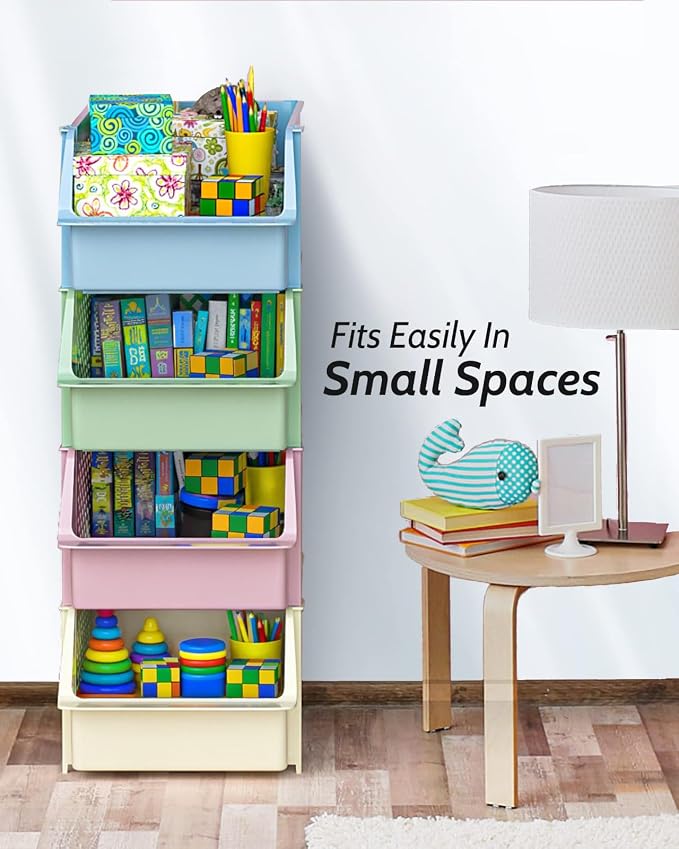 Skywin Stackable Storage Bins Open Front for Pantry Storage, 4 Pack - Multi | Sturdy Plastic, Easy Stacking, Open Front Access, Ventilated Sides, Vertical & Space Saving Pantry Organizers and Storage Bin