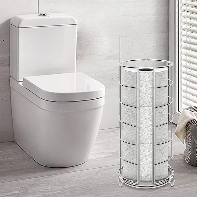 NearMoon Toilet Paper Organizer Stand, Free Standing 3 Rolls Tissue Storage, Metal Bathroom Accessory, Rustproof Toilet Roll Holder for Kitchen Countertop Inside Cabinet Shelf(Metal Base, Chrome)