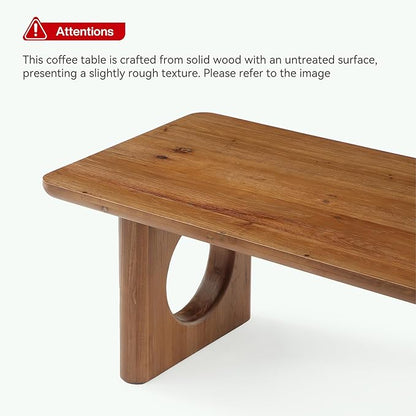 LITTLE TREE Solid Wood Coffee Table, Modern Farmhouse Coffee Table with Thick Tabletop, Rectangle Center Table for Living Room, Home Office, Bedroom, Brown