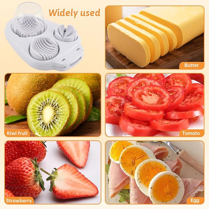Egg Slicer for Hard Boiled Eggs 3 In 1, 3 Slicing Modes Eggs Dicer, Stainless Steel Egg Cutter, Kitchen Chopper Tool for Egg, Butter, Strawberry, Tomato, Mushroom, and Grape, Dishwasher Safe