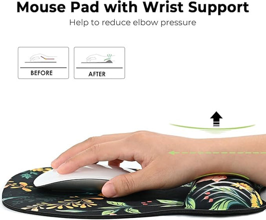 EooCoo Ergonomic Mouse Pad with Wrist Support, Mousepad with Memory Foam Wrist Rest and Non-Slip Base for Computer, Cafe, Home & Office, 9.64 x 8.26 in Office Desk Accessories