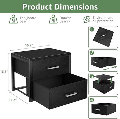 BOLUO Stackable Storage Drawers Closet Organizers and Storage Fabric Black 2 Drawer Dresser for Bedroom Modern