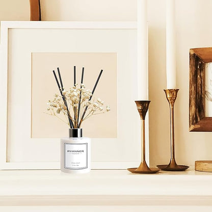 RYANNER Reed Diffuser Set,5.1 fl oz Clean Linen Scent Diffuser with Sticks Home Fragrance Reed Diffuser with Essential Oil for Bathroom Shelf Decor&Air Freshener,Home Bathroom Office Decor & Gifts