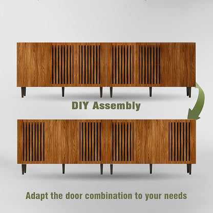 Storage Cabinet, 94.4" Freestanding Buffet Cabinet with 6 DIY Doors and Adjustable Shelf,Modern Sideboard Coffee Bar with Solid Wood Feet for Living Room,Dining Room,Kitchen,Walnut,Set of 2